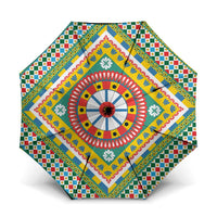 Sicily Italy Carretto Siciliano Umbrella Green Sicilian Cart Wheel Pattern