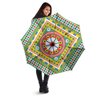 Sicily Italy Carretto Siciliano Umbrella Green Sicilian Cart Wheel Pattern