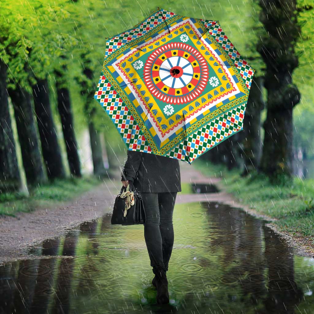 Sicily Italy Carretto Siciliano Umbrella Green Sicilian Cart Wheel Pattern