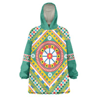 Sicily Italy Carretto Siciliano Wearable Blanket Hoodie Green Sicilian Cart Wheel Pattern