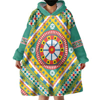 Sicily Italy Carretto Siciliano Wearable Blanket Hoodie Green Sicilian Cart Wheel Pattern