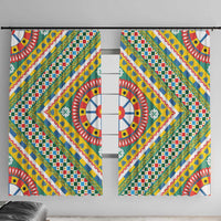 Sicily Italy Carretto Siciliano Window Curtain Green Sicilian Cart Wheel Pattern