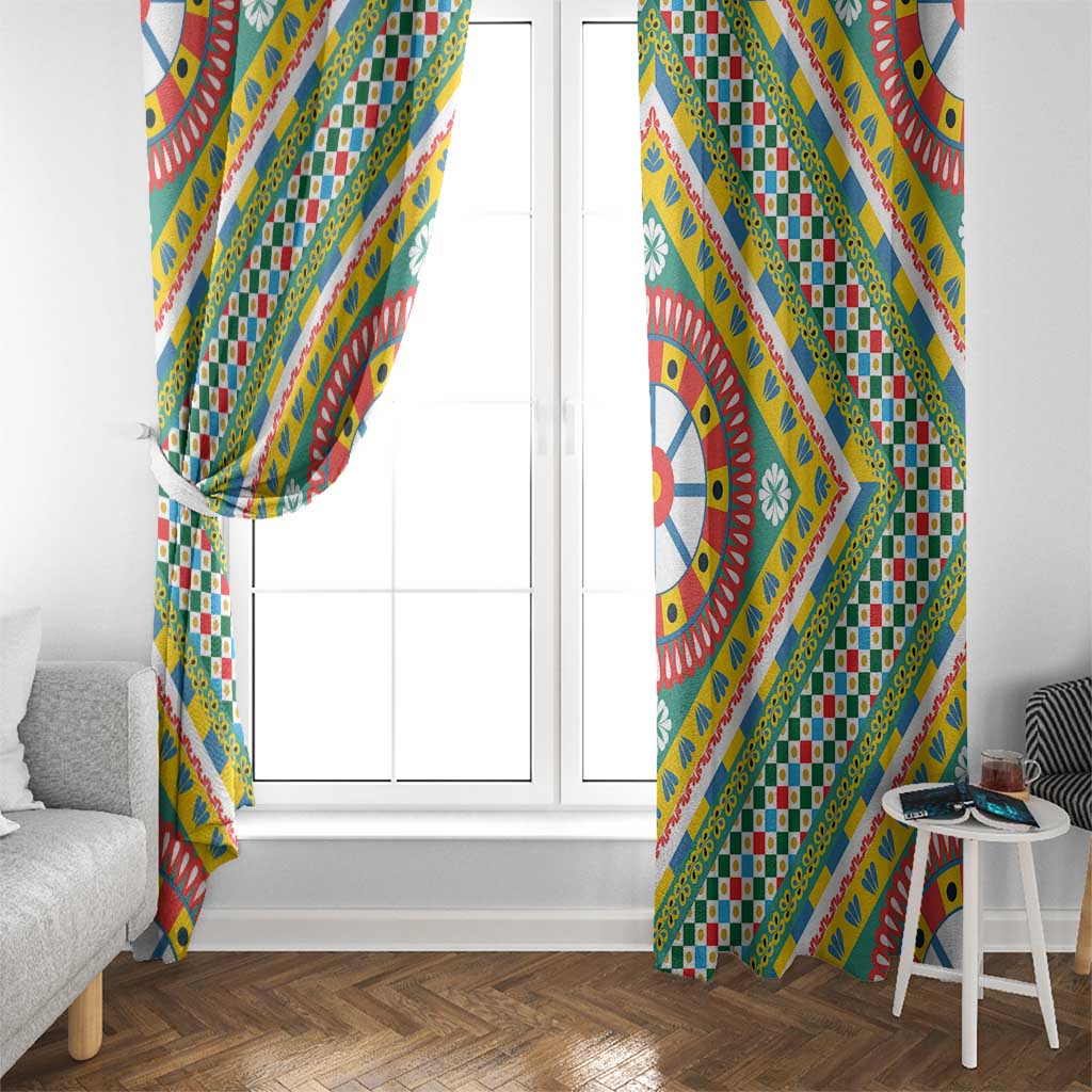 Sicily Italy Carretto Siciliano Window Curtain Green Sicilian Cart Wheel Pattern
