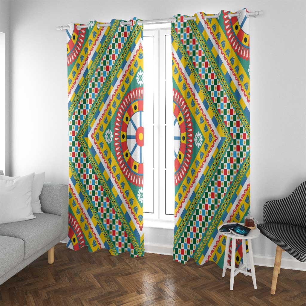Sicily Italy Carretto Siciliano Window Curtain Green Sicilian Cart Wheel Pattern