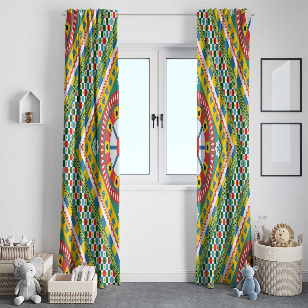 Sicily Italy Carretto Siciliano Window Curtain Green Sicilian Cart Wheel Pattern