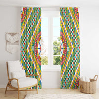 Sicily Italy Carretto Siciliano Window Curtain Green Sicilian Cart Wheel Pattern