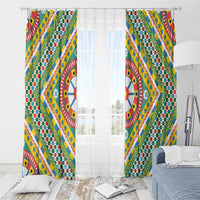 Sicily Italy Carretto Siciliano Window Curtain Green Sicilian Cart Wheel Pattern