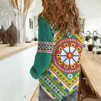 Sicily Italy Carretto Siciliano Women Casual Shirt Green Sicilian Cart Wheel Pattern