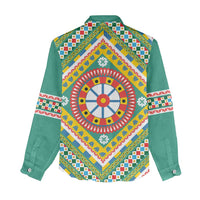 Sicily Italy Carretto Siciliano Women Casual Shirt Green Sicilian Cart Wheel Pattern