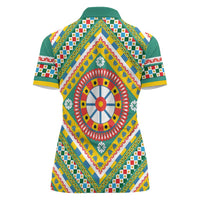 Sicily Italy Carretto Siciliano Women Polo Shirt Green Sicilian Cart Wheel Pattern
