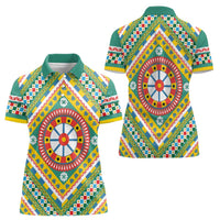 Sicily Italy Carretto Siciliano Women Polo Shirt Green Sicilian Cart Wheel Pattern