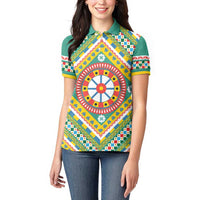 Sicily Italy Carretto Siciliano Women Polo Shirt Green Sicilian Cart Wheel Pattern