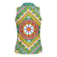 Sicily Italy Carretto Siciliano Women Sleeveless Polo Shirt Green Sicilian Cart Wheel Pattern