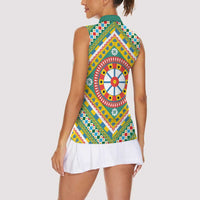 Sicily Italy Carretto Siciliano Women Sleeveless Polo Shirt Green Sicilian Cart Wheel Pattern