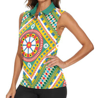 Sicily Italy Carretto Siciliano Women Sleeveless Polo Shirt Green Sicilian Cart Wheel Pattern