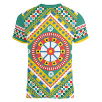 Sicily Italy Carretto Siciliano Women V-Neck T-Shirt Green Sicilian Cart Wheel Pattern