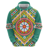 Sicily Italy Carretto Siciliano Zip Hoodie Green Sicilian Cart Wheel Pattern