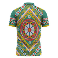 Sicily Italy Carretto Siciliano Zipper Polo Shirt Green Sicilian Cart Wheel Pattern