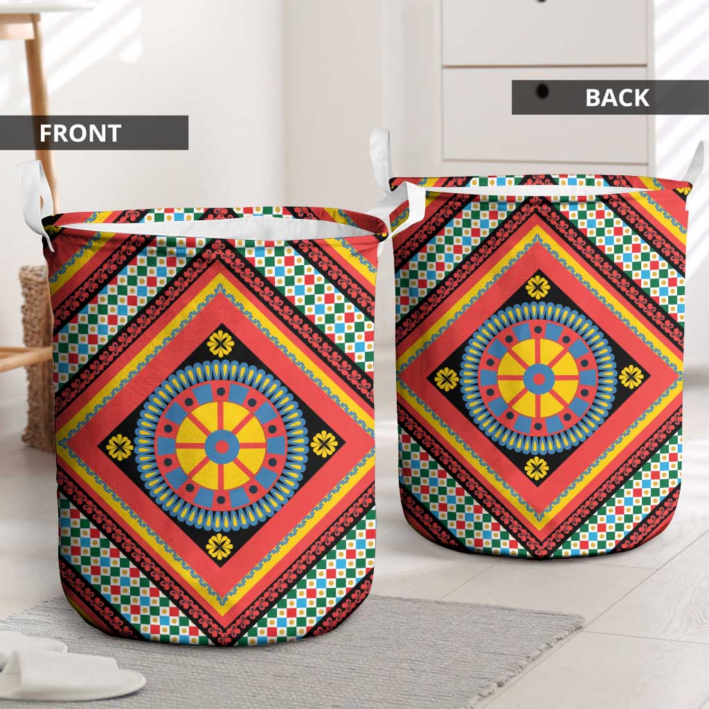 Sicily Italy Carretto Siciliano Laundry Basket Red Sicilian Cart Wheel Pattern