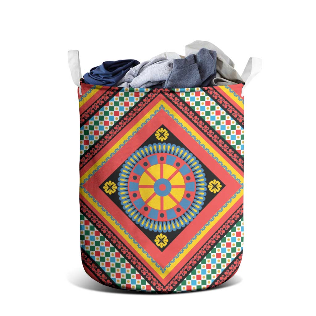 Sicily Italy Carretto Siciliano Laundry Basket Red Sicilian Cart Wheel Pattern