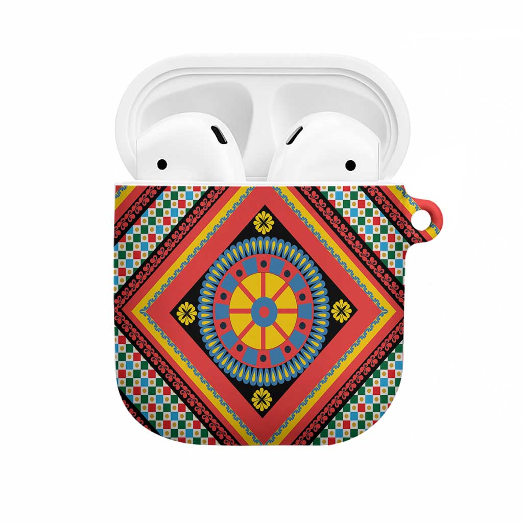 Sicily Italy Carretto Siciliano AirPods Case Red Sicilian Cart Wheel Pattern