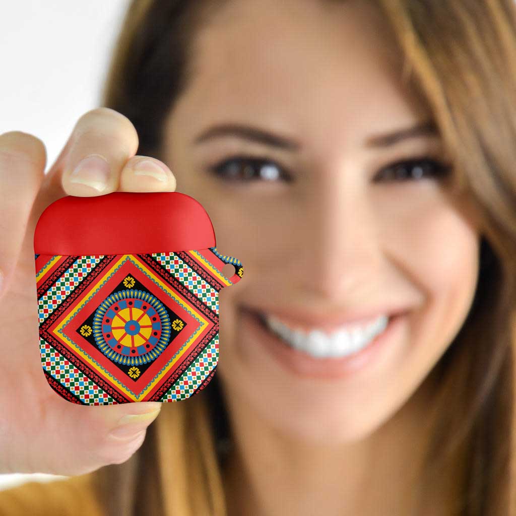 Sicily Italy Carretto Siciliano AirPods Case Red Sicilian Cart Wheel Pattern
