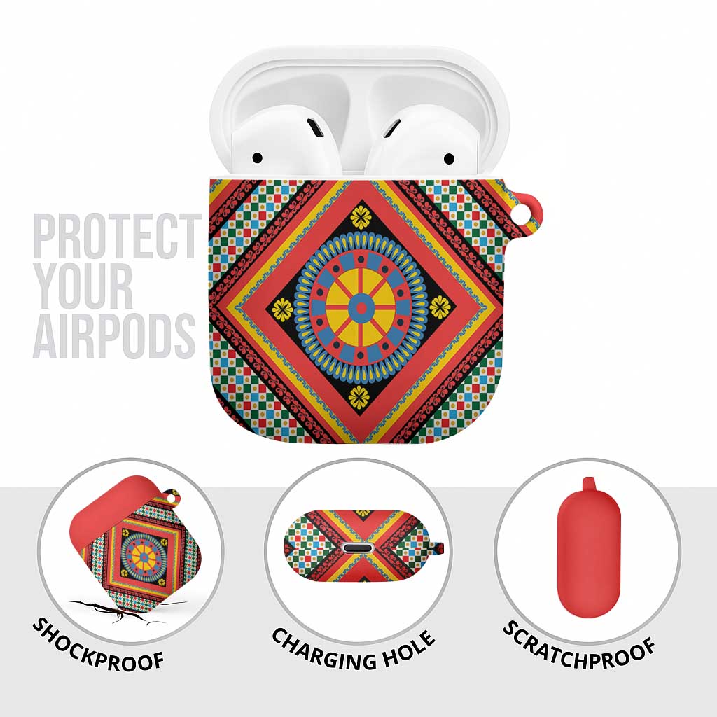 Sicily Italy Carretto Siciliano AirPods Case Red Sicilian Cart Wheel Pattern