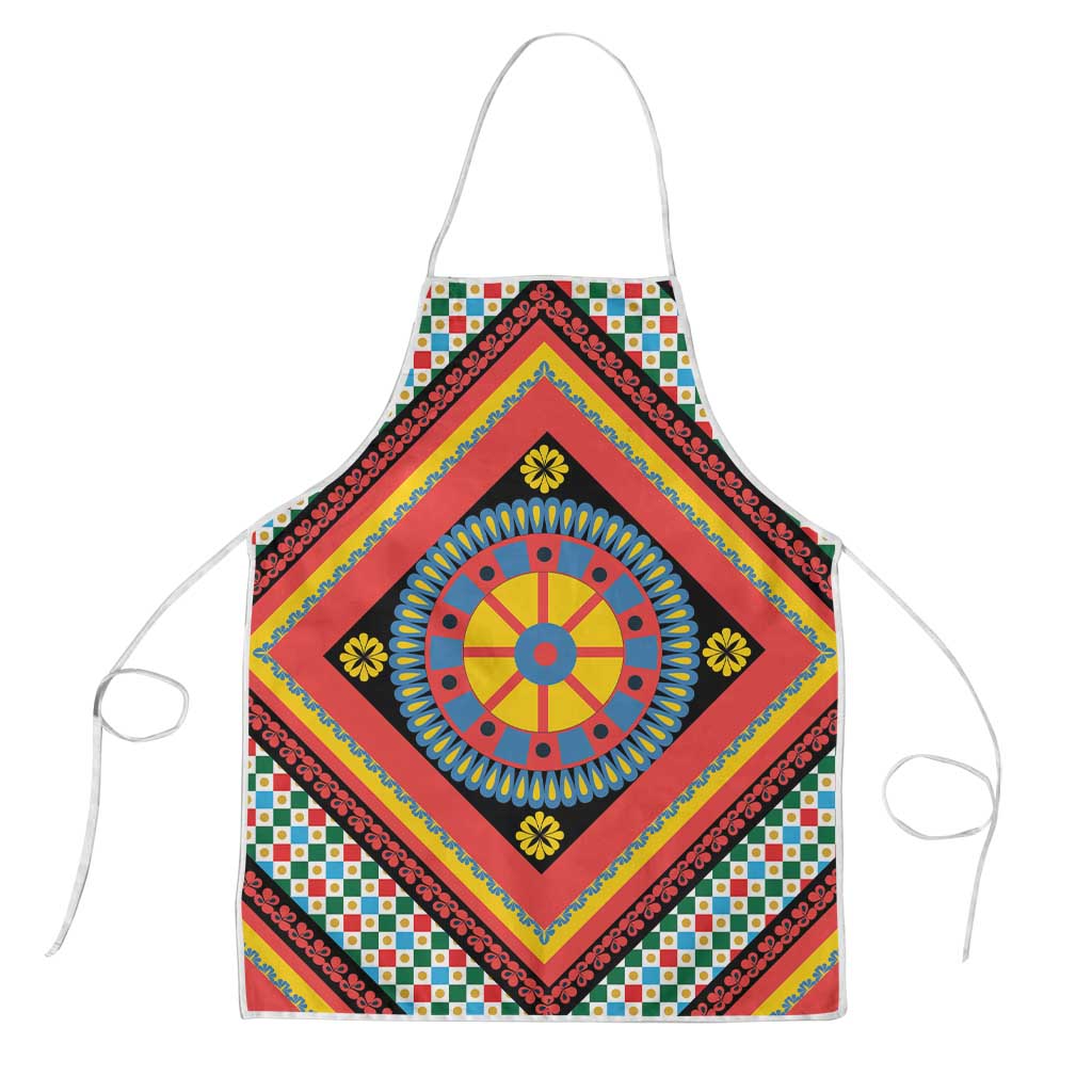 Sicily Italy Carretto Siciliano Apron Red Sicilian Cart Wheel Pattern