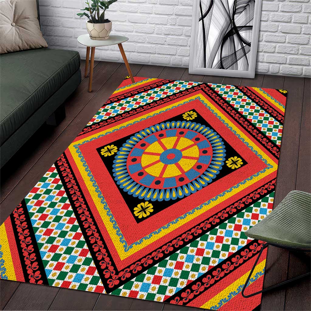 Sicily Italy Carretto Siciliano Area Rug Red Sicilian Cart Wheel Pattern