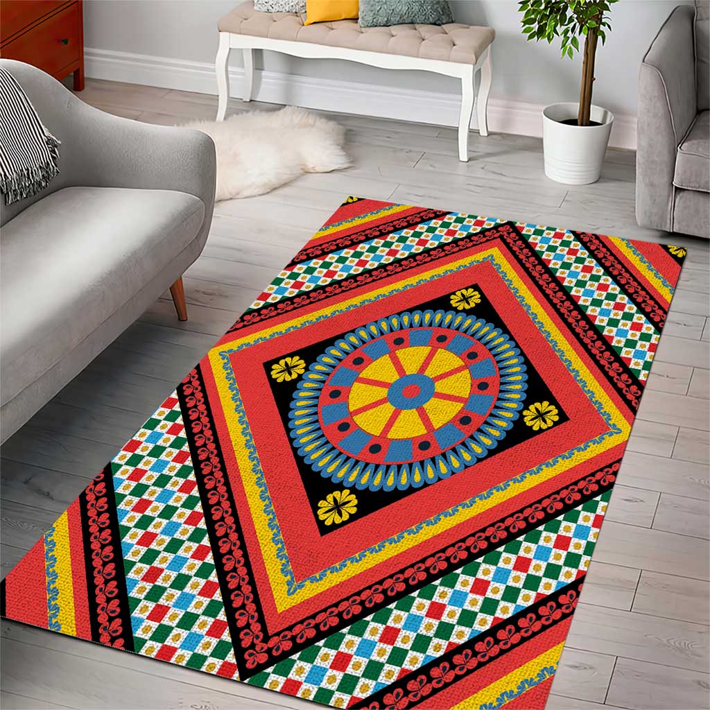 Sicily Italy Carretto Siciliano Area Rug Red Sicilian Cart Wheel Pattern
