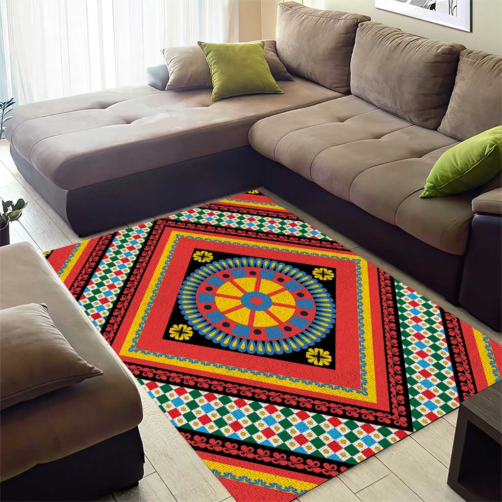 Sicily Italy Carretto Siciliano Area Rug Red Sicilian Cart Wheel Pattern