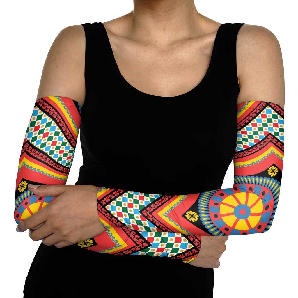 Sicily Italy Carretto Siciliano Arm Sleeves Red Sicilian Cart Wheel Pattern