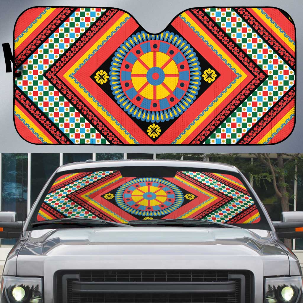 Sicily Italy Carretto Siciliano Auto Sun Shade Red Sicilian Cart Wheel Pattern