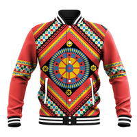 Sicily Italy Carretto Siciliano Baseball Jacket Red Sicilian Cart Wheel Pattern