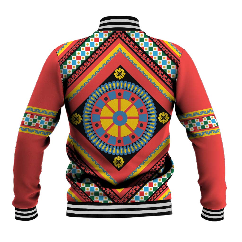 Sicily Italy Carretto Siciliano Baseball Jacket Red Sicilian Cart Wheel Pattern
