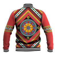 Sicily Italy Carretto Siciliano Baseball Jacket Red Sicilian Cart Wheel Pattern