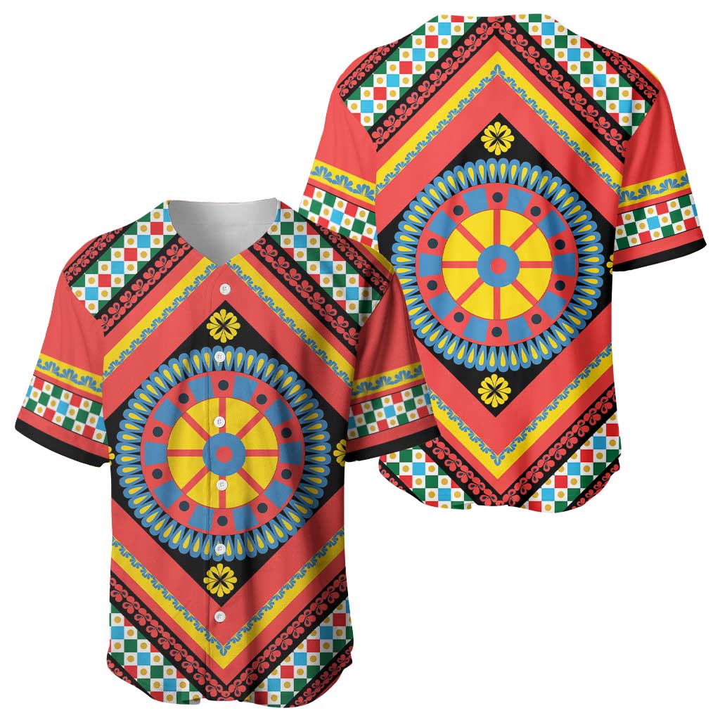Sicily Italy Carretto Siciliano Baseball Jersey Red Sicilian Cart Wheel Pattern
