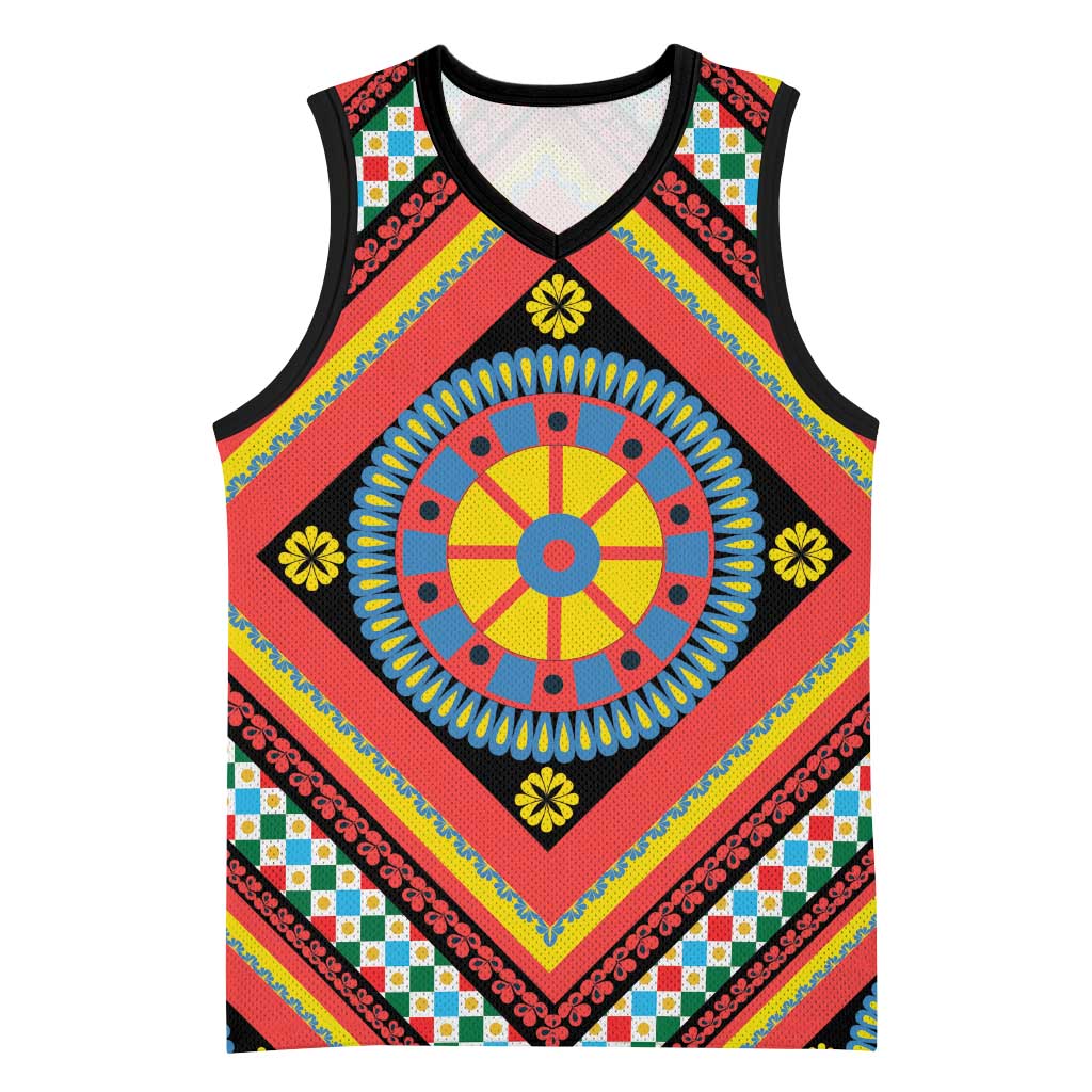 Sicily Italy Carretto Siciliano Basketball Jersey Red Sicilian Cart Wheel Pattern