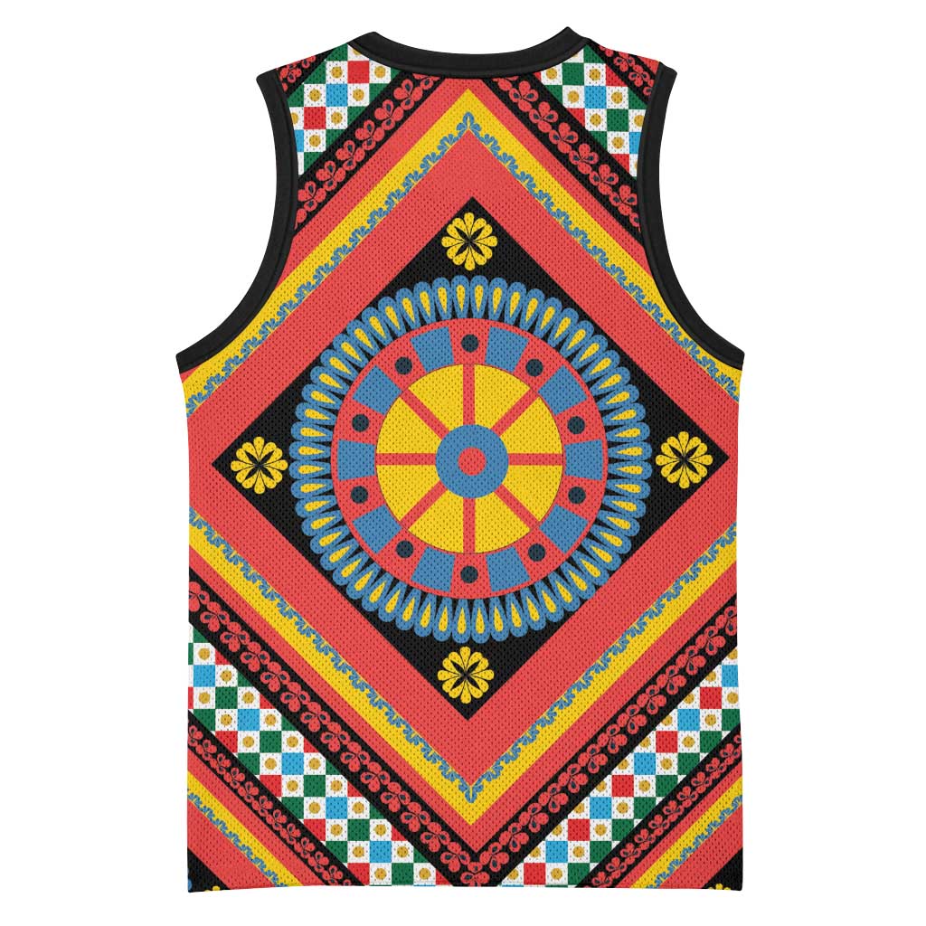 Sicily Italy Carretto Siciliano Basketball Jersey Red Sicilian Cart Wheel Pattern