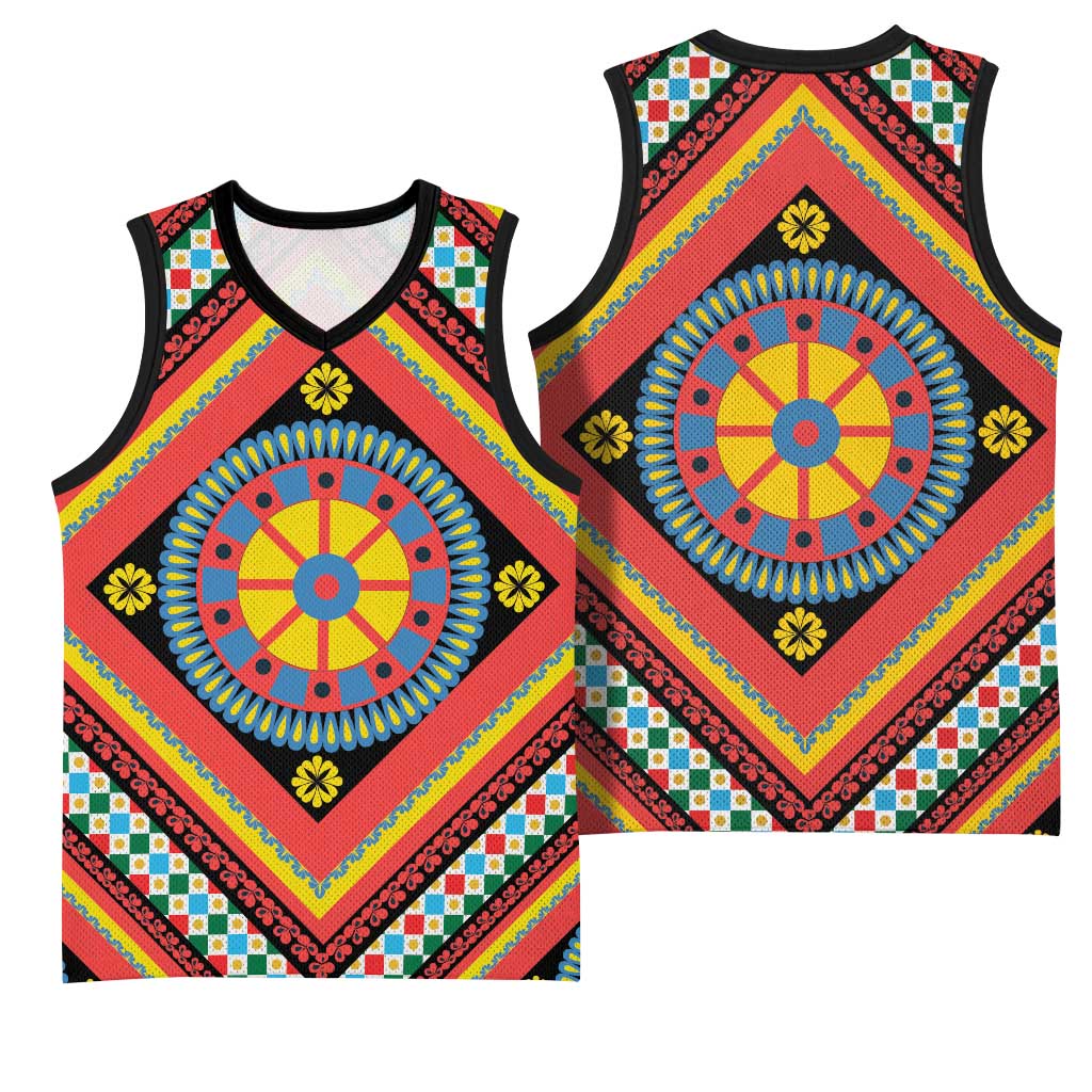 Sicily Italy Carretto Siciliano Basketball Jersey Red Sicilian Cart Wheel Pattern