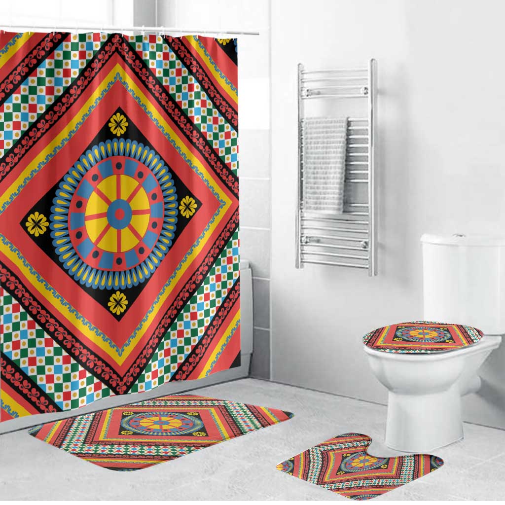 Sicily Italy Carretto Siciliano Bathroom Set Red Sicilian Cart Wheel Pattern