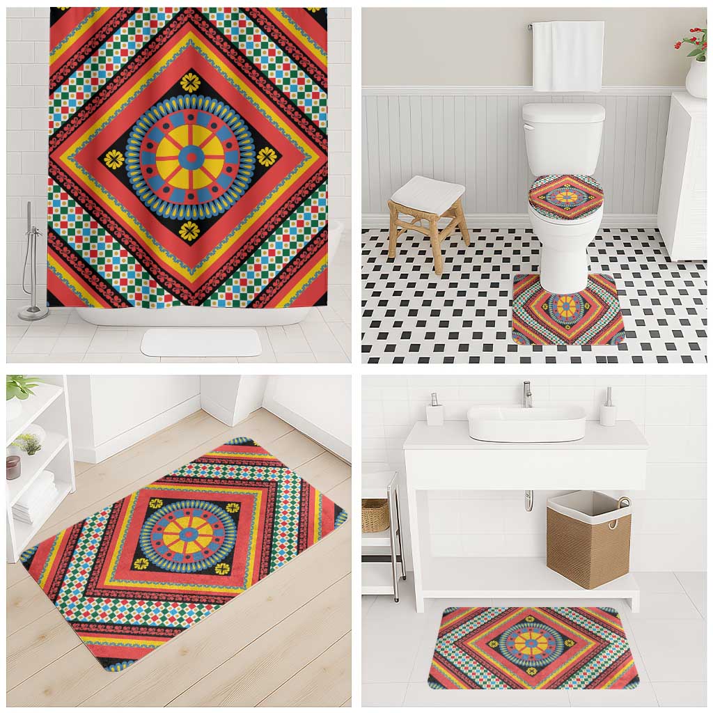 Sicily Italy Carretto Siciliano Bathroom Set Red Sicilian Cart Wheel Pattern