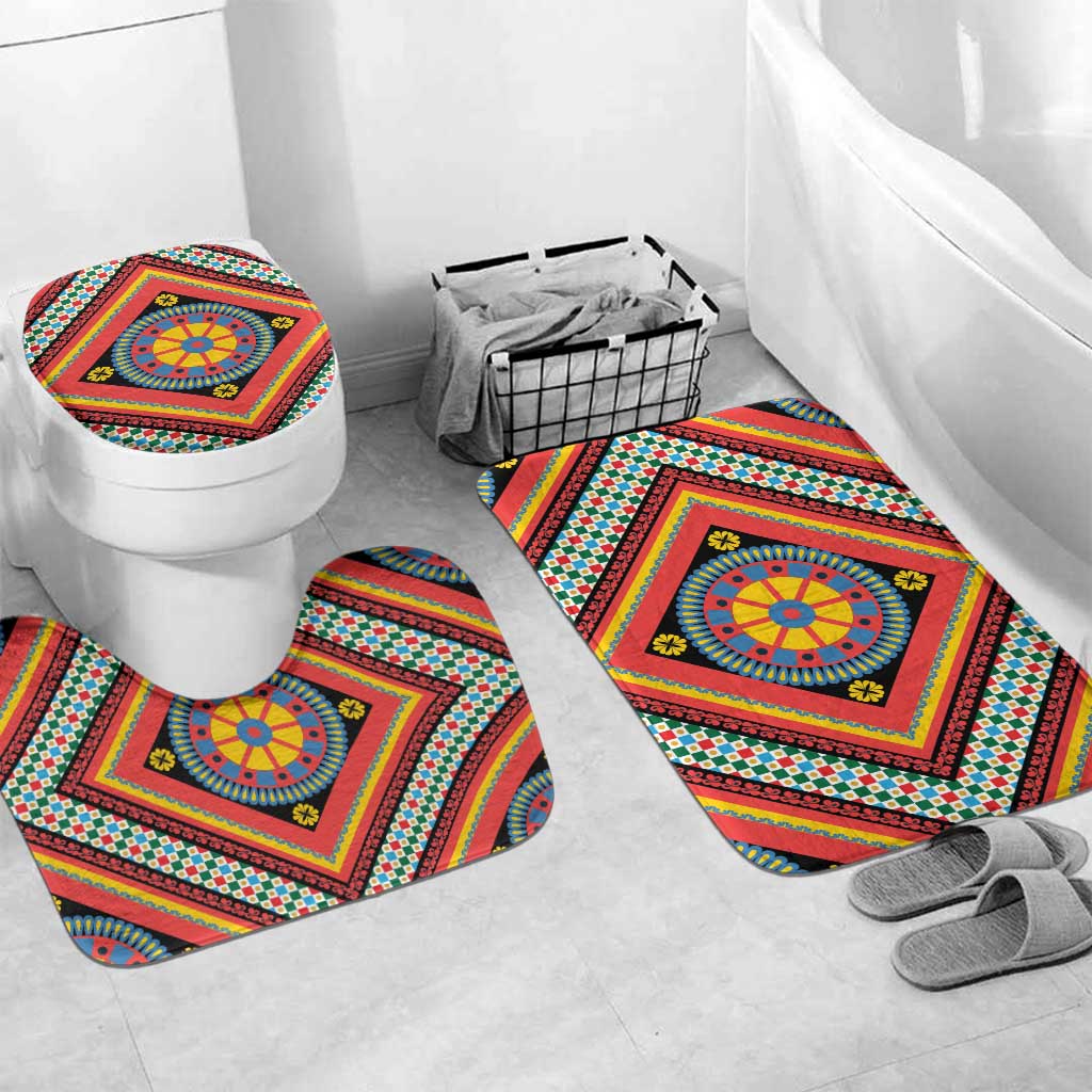 Sicily Italy Carretto Siciliano Bathroom Set Red Sicilian Cart Wheel Pattern