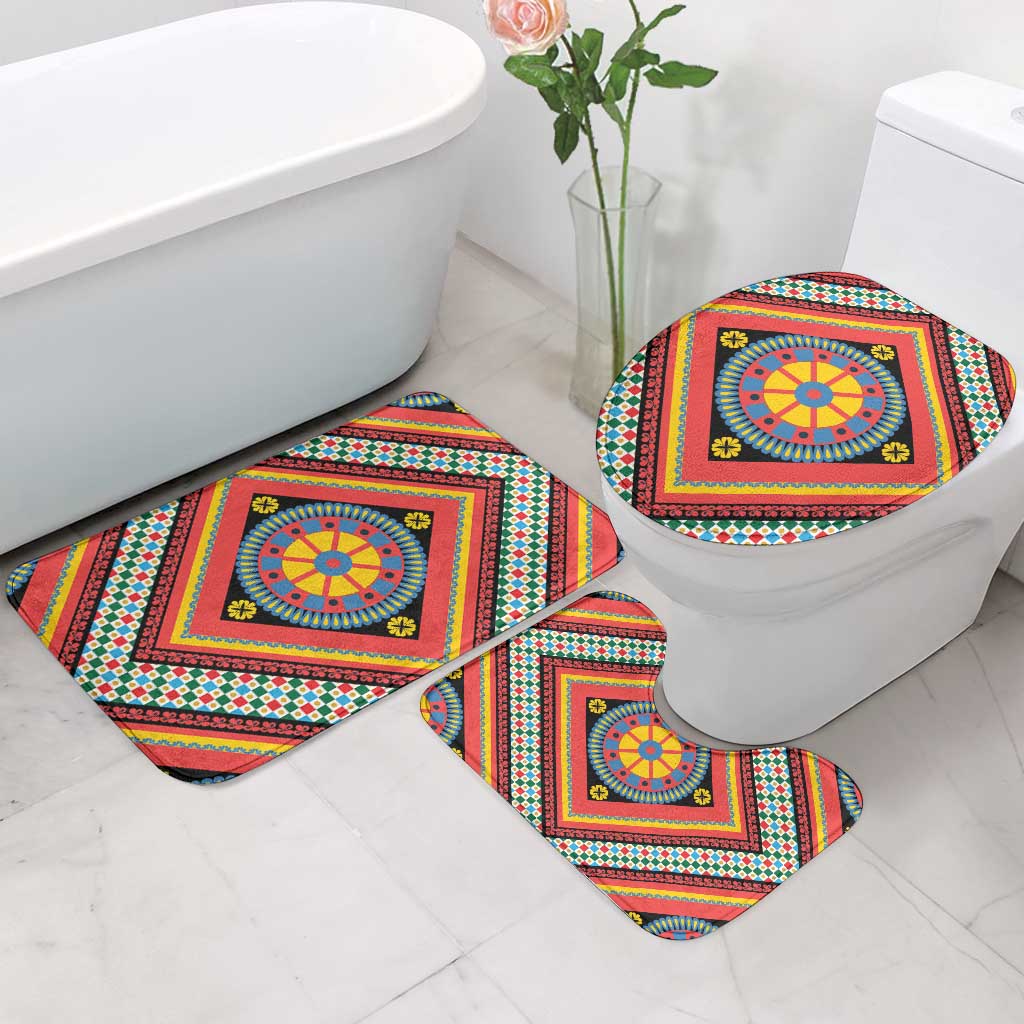 Sicily Italy Carretto Siciliano Bathroom Set Red Sicilian Cart Wheel Pattern