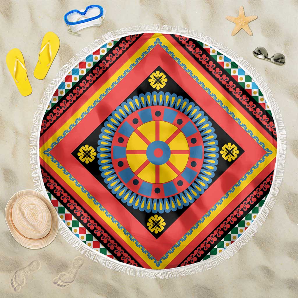 Sicily Italy Carretto Siciliano Beach Blanket Red Sicilian Cart Wheel Pattern