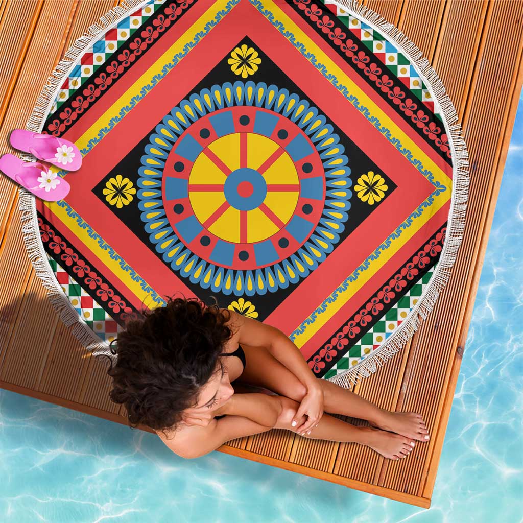 Sicily Italy Carretto Siciliano Beach Blanket Red Sicilian Cart Wheel Pattern