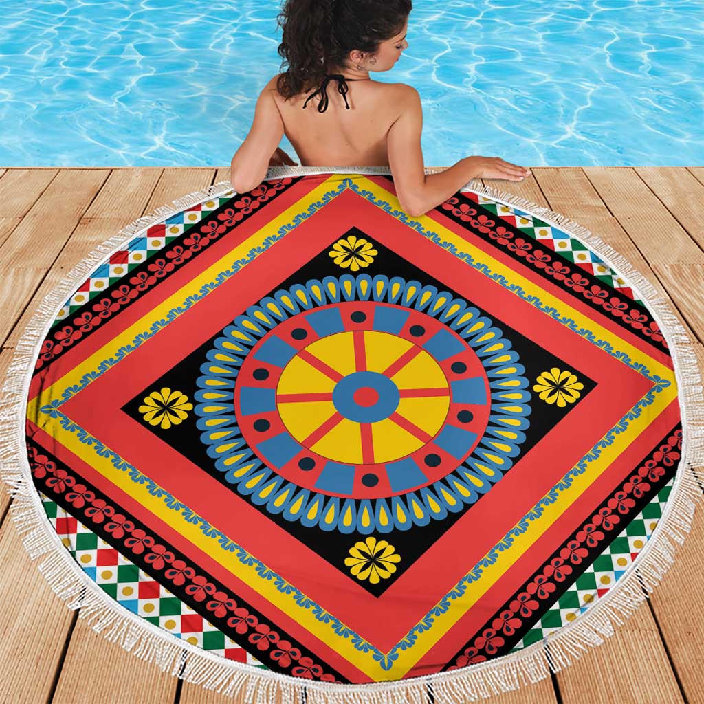 Sicily Italy Carretto Siciliano Beach Blanket Red Sicilian Cart Wheel Pattern