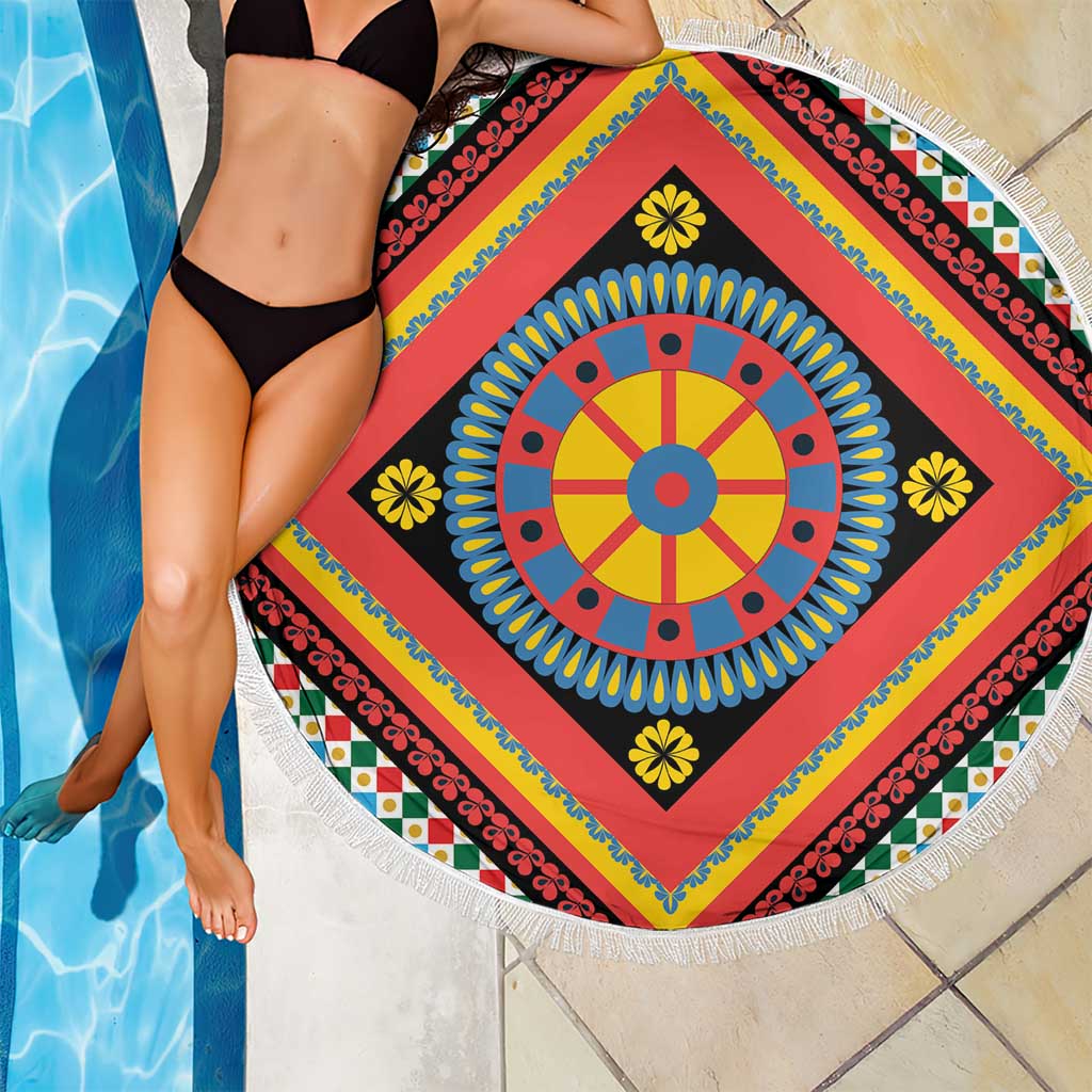 Sicily Italy Carretto Siciliano Beach Blanket Red Sicilian Cart Wheel Pattern