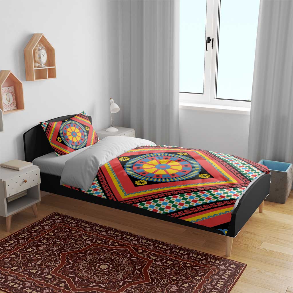 Sicily Italy Carretto Siciliano Bedding Set Red Sicilian Cart Wheel Pattern