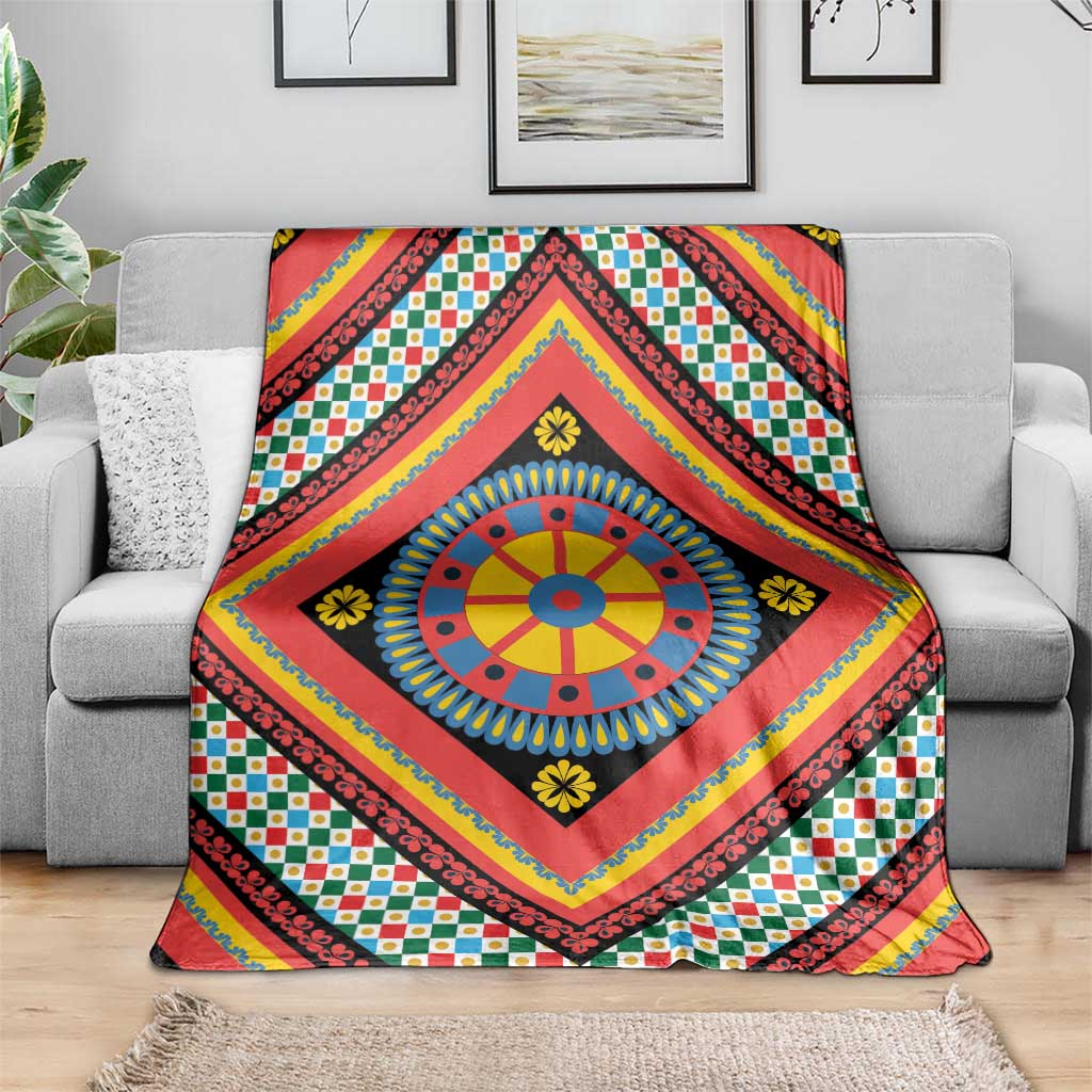 Sicily Italy Carretto Siciliano Blanket Red Sicilian Cart Wheel Pattern